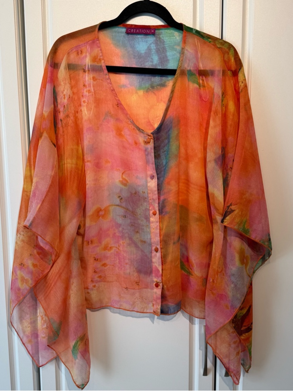 Creation Sheer Floral Multicolor Flowy Top Oversized Small